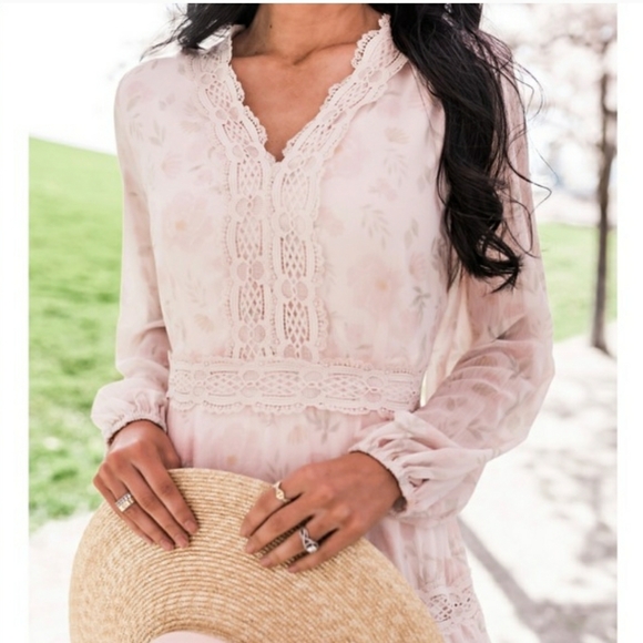 ISO RACHEL PARCELL VEILED ROSE DRESS LARGE - Picture 3 of 4